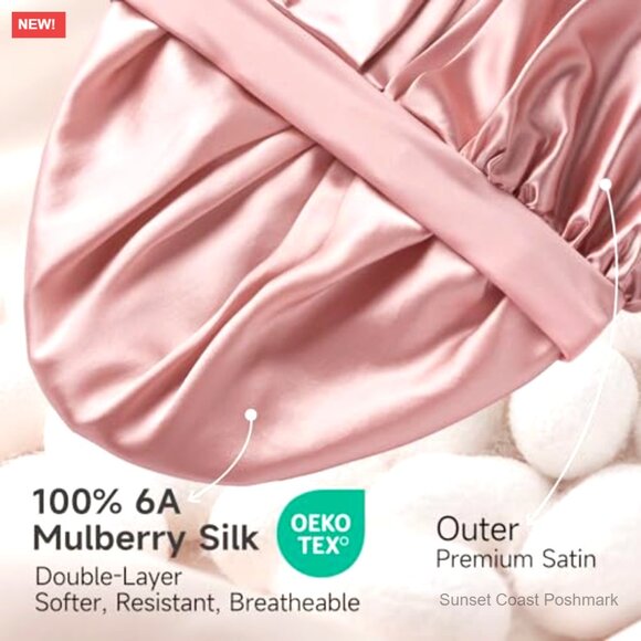 Mulberry Silk Sleep Bonnet Large Double Layer Hair Care Wrap Adjustable